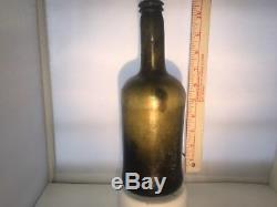 10# c. 1700's-1800's BLACK GLASS BLOWN PORT BOTTLE SEA SALVAGED PIRATE ARTIFACT