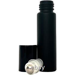 10ml Frosted Black Thick Glass Roll On Roller Ball Empty Bottle Refillable