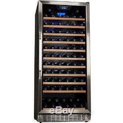 121 Bottle Built-In Wine Refrigerator, Stainless Steel Silver Glass Door Cooler