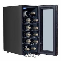 12 bottle Wine Beverage Cooler Glass Door LED Display Fridge Bar Thermoelectric