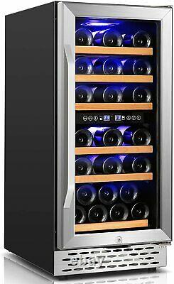 15 Inch Dual Zone Wine Cooler, 32-Bottle Stainless Steel & Tempered Glass Door