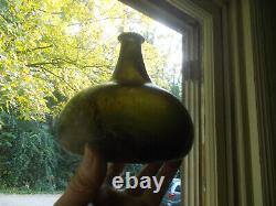 1705 Rare Early Blackglass Pancake Onion Bottle Free Blown Damaged As Is