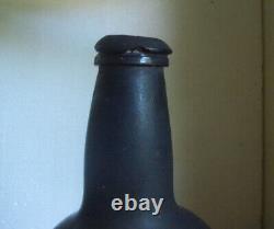 1770s COLONIAL ERA CRUDE FREE BLOWN PONTILED BLACKGLASS CYLINDER RUM BOTTLE