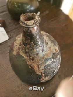 17th Century English Antique Black Glass Onion Bottle Dredged off Suffolk Coast