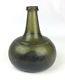 17th C Century Antique Black Glass Dutch Or English Onion Bottle