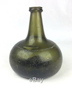17th c century antique black glass Dutch or English onion bottle