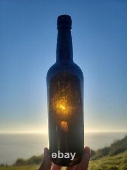 1830's Quart 3pc Mold Rum? Old Black Glass Liquor Bottle? Drippy Lip? Thick Glass