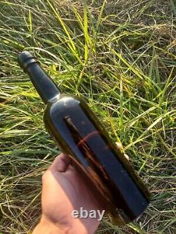 1830's Quart 3pc Mold Rum? Old Black Glass Liquor Bottle? Drippy Lip? Thick Glass