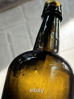 1830s ENGLISH BLACK GLASS BOTTLE GREAT CONDITION ANTIQUE