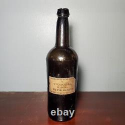 1830s Labeled Pontil Black Glass Wine Bottle V. Victoria Madeira David Barnum