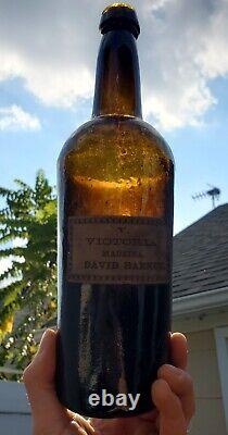 1830s Labeled Pontil Black Glass Wine Bottle V. Victoria Madeira David Barnum
