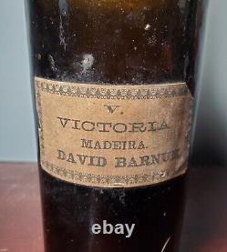 1830s Labeled Pontil Black Glass Wine Bottle V. Victoria Madeira David Barnum