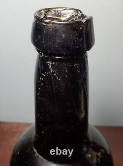 1830s Labeled Pontil Black Glass Wine Bottle V. Victoria Madeira David Barnum