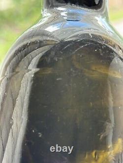 1840-1880s Hand Blown Black Glass Dark Olive Pontil Scar