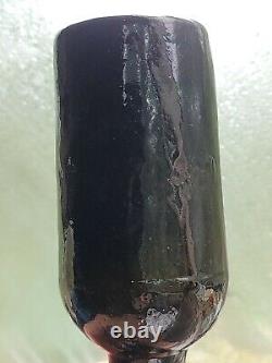 1840's Remarkable Old Black Glass Gin or Rum Bottle! 3 Pc. Mold, Applied Top