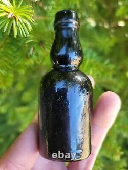 1850's Miniature Blackglass Whiskey Bottle? Old Sample Size Rum Liquor Bottle