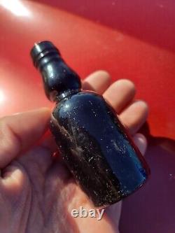 1850's Miniature Blackglass Whiskey Bottle? Old Sample Size Rum Liquor Bottle