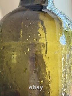 1850s 1860s BLACK GLASS APPLIED LIP WIDE PONTIL SPIRITS/WINE BOTTLE