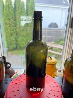 1850s Powell & Rickett Bristol Olive Green quart whiskey bottle black glass