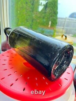 1850s Powell & Rickett Bristol Olive Green quart whiskey bottle black glass