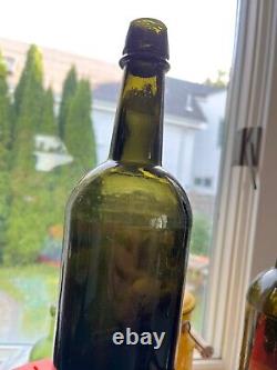 1850s Powell & Rickett Bristol Olive Green quart whiskey bottle black glass