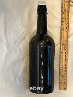 1850s Powell & Rickett Bristol Olive Green quart whiskey bottle black glass