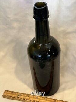 1850s Powell & Rickett Bristol Olive Green quart whiskey bottle black glass