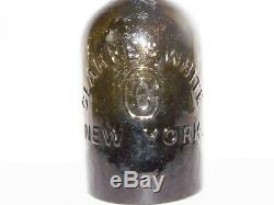 1860'S or earlier ANTIQUE BLACK GLASS CLARKE & WHITE Mineral WATER BOTTLE