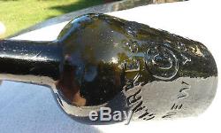 1860's Quart Size Antique Black Glass Clarke & White, Saratoga Water Bottle