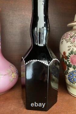 1860s Antique BLACK GLASS LADIES LEG Barber Bottle E. Wormser PITTSBURGH PA