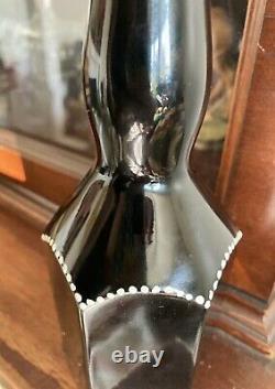 1860s Antique BLACK GLASS LADIES LEG Barber Bottle E. Wormser PITTSBURGH PA