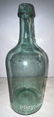 1860s PRETTY AQUA NEW ENGLAND 2 PC MOLD BLOWN DEMIJOHN BOTTLE 12 TALL