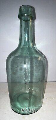 1860s PRETTY AQUA NEW ENGLAND 2 PC MOLD BLOWN DEMIJOHN BOTTLE 12 TALL