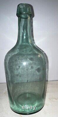 1860s PRETTY AQUA NEW ENGLAND 2 PC MOLD BLOWN DEMIJOHN BOTTLE 12 TALL