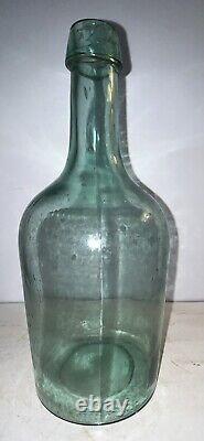 1860s PRETTY AQUA NEW ENGLAND 2 PC MOLD BLOWN DEMIJOHN BOTTLE 12 TALL