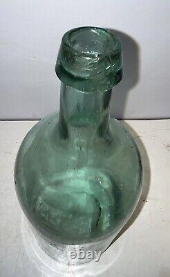 1860s PRETTY AQUA NEW ENGLAND 2 PC MOLD BLOWN DEMIJOHN BOTTLE 12 TALL