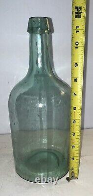 1860s PRETTY AQUA NEW ENGLAND 2 PC MOLD BLOWN DEMIJOHN BOTTLE 12 TALL