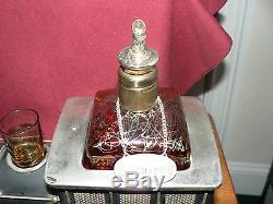 1880 Iron Horse Train Steam Engine Scotch Amber Bottle, 6 Shot Glasses Music Box