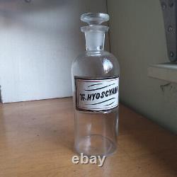 1880s LABEL UNDER GLASS Tr. HYOSCYAM APOTHECARY STOPPER DRUGSTORE MEDICINE BOTTLE