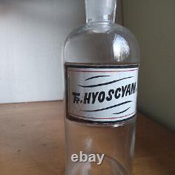 1880s LABEL UNDER GLASS Tr. HYOSCYAM APOTHECARY STOPPER DRUGSTORE MEDICINE BOTTLE