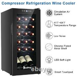 18 Bottle Wine Cooler Digital Temperature Control Fridge LED, Clear Glass Door