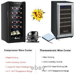 18 Bottle Wine Cooler Digital Temperature Control Fridge LED, Clear Glass Door