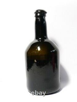 18thC Olive Glass Free Blown Wine Bottle with Original Cork full #FH