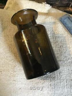 18th Century Nice Rare Black Glass 1780 Open Pontil Food Jar Bottle Applied Neck