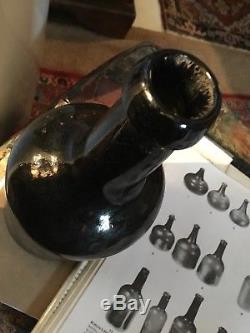 18th Century Rev War Black Glass 1700s Rum Bottle Nice String Ring Neck