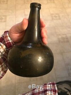 18th Century Rev War Blown Black Glass Dutch Onion Bottle 1680-1750 Nice Conditi