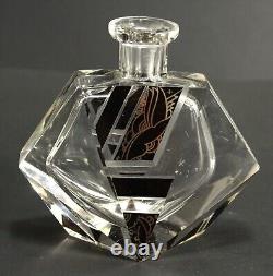 = 1920-30's Karl Palda Art Deco Crystal Perfume Bottle, Clear & Black, Bohemian