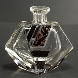 = 1920-30's Karl Palda Art Deco Crystal Perfume Bottle, Clear & Black, Bohemian