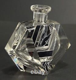 = 1920-30's Karl Palda Art Deco Crystal Perfume Bottle, Clear & Black, Bohemian