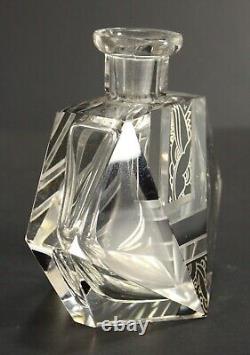 = 1920-30's Karl Palda Art Deco Crystal Perfume Bottle, Clear & Black, Bohemian